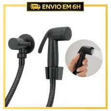 Ducha Higiênica Preta Luxo ABS 1/4 Volta com Gatilho Mangueira Flexível e Registro Banheiro Duchinha Chuveirinho