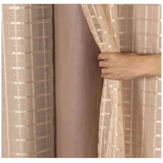 Cortina blecaute Blackout PVC com Tecido voil xadrez 3.00 lar × 2.70 de Alt