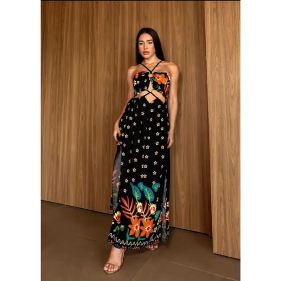 vestido longo com fendas laterais Carina