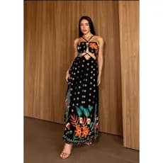 vestido longo com fendas laterais Carina