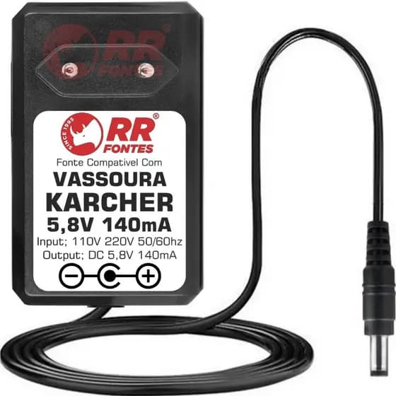 Fonte Carregador DC 5,8V Para Vassoura Elétrica Karcher