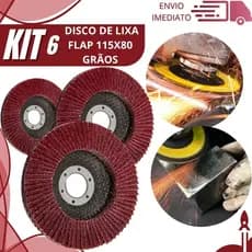 Kit 6/3/2 Disco Flaps 115x80 Grão 80 Disco de Lixa Abrasivo Profissional para Ferro, Aço e Madeira