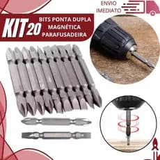Jogo 20 Bits Ponteira Dupla Aço Cromo Vanádio Fenda e Philips Magnética Resistente de Parafusadeira