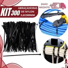 Kit 300 Abraçadeira de Nylon 3,6x300mm Enforca Gato Plástica para Fixar e Organizar Cabos e Fios