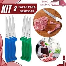 Kit 3, 2 ou 1 Facas Profissionais para Desossa Aço Inox Cabo Ergonômico Alta Precisão