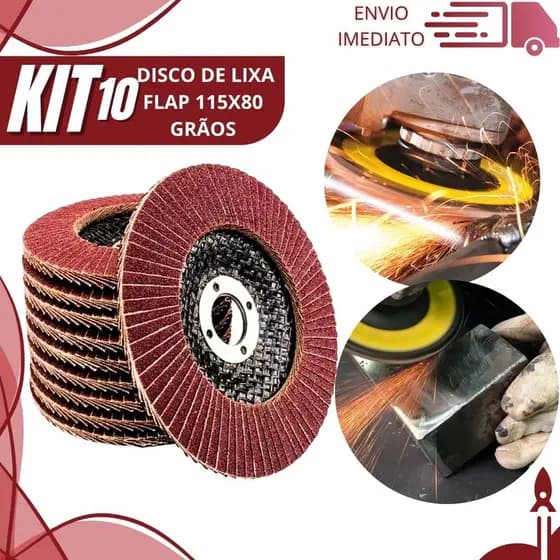 Kit 10/6/3 Disco Flap Lixa 115x100mm Grão 100 Para Serralheiro Acabamento Profissional em Metais e Aço