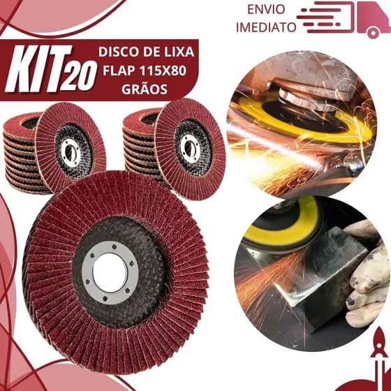 Kit 20/10/6 Disco Flap 100 Grãos 115x100 Lixa para Esmerilhadeira de Desbaste e Acabamento de Ferro e Aço