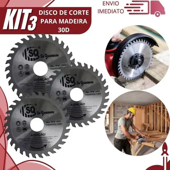 Jogo 3 /2/1 Disco de Corte Widea 110x22,23MM 30 Dentes para Madeira para Serra Circular Esmerilhadeira