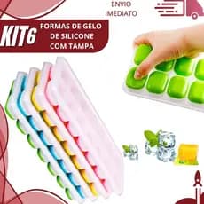 Kit 6 Forma de Gelo de Silicone com Tampa Reutilizável e Fundo Flexível Fácil Desenformar