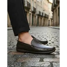 Mocassim Centuria Liso Tamanho Especial Couro Preto