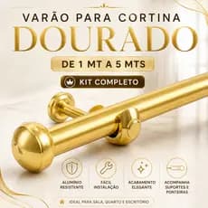 Varao Para Cortina  Dourado De 1 Mt a 5 Mts 28MM Ponteiro Bucha Quarto Cozinha Sala  Resistente