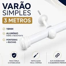 Varao Simples 3 Metros Janela Cortina 19mm Resistente Alumínio Qualidade Decoração