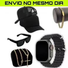 Kit masculino relógio digital Premium + Boné liso + Óculos premium +Corrente Cruz e pulseira banhada
