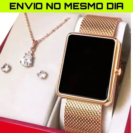 Relógio Feminino Led Luxo Rose Dourado