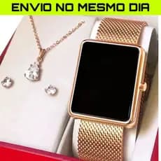 Relógio Feminino Led Luxo Rose Dourado