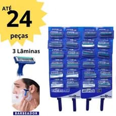 Kit até 24 Gilete Barba 3 Lâminas Profissional Aparelho Barbear Barbeador Barba Cabelo Bigode Axilas Perna