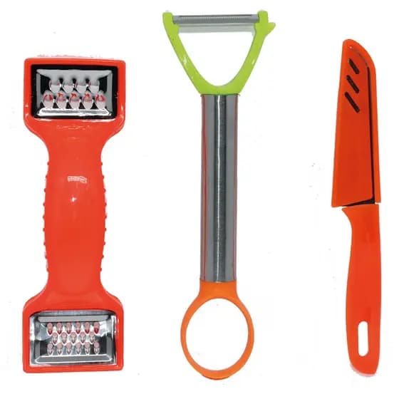 Kit 3 Peças Ralador Manual Fatiador De Legumes Faca Cozinha