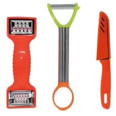 Kit 3 Peças Ralador Manual Fatiador De Legumes Faca Cozinha