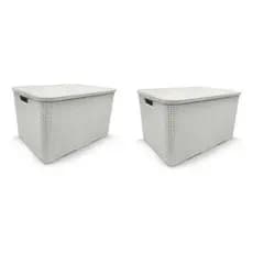 Kit 2 Caixas Organizadoras Rattan 70 Litros Grande Com Tampa Premium Organizador Multiuso