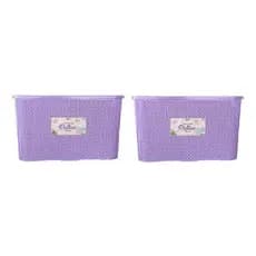 Kit 2 Caixas 70L Premium Rattan Organizadora Com Tampa Empilhavél