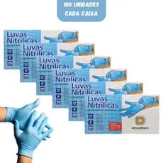 Kit 6 Luva Nitrílica Descarpack Azul com 100 Unidades Tamanho P