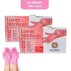 Kit 2 Luva Rosa Descarpack Tamanho P Com 100 Uni