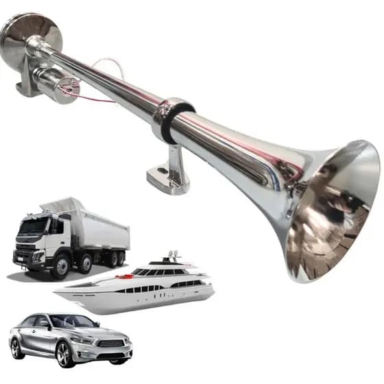 BUZINA MARÍTIMA 45CM ELETROPNEUMÁTICA UNIVERSAL CAMINHÃO CARRO 12V/24V