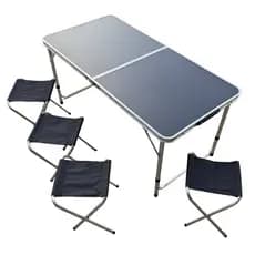 Mesa Portátil AVEN Dobrável Maleta 4 Banquinhos Para Camping Piqueniques Festas Preta Uso Funcional Aven