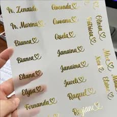 Nomes Termocolantes Adesivo Personalizado Porta Joias dourado prata rose gold metalico aplicação facil