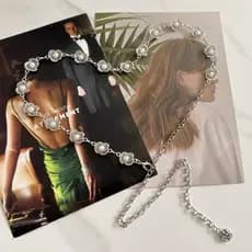 Cinto de corrente de pérola para mulheres, decoração simples, vestido, corrente de metal
