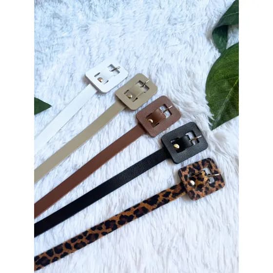 Kit 5 Cintos Feminino Fino De Fivela Quadrada, Cores Básicas Para Usar No Dia Dia Kit Personalizável, Cores Neutras