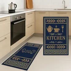 Kit 2 Tapetes Passadeiras de Cozinha Antiderrapante 60x35cm Azul Marinho com Glitter
