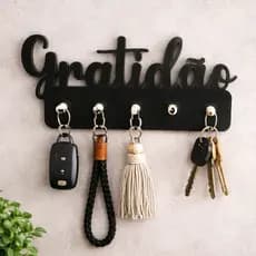Porta Chaves Decorativo MDF Gratidão 5 Ganchos em Metal