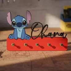 Porta Chaves Stitch Personalizado Em MDF 6mm Com 5 Ganchos Decorativo
