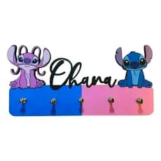 Porta Chaves Stitch e Angel Casal Ohana Familía Decoração Casa