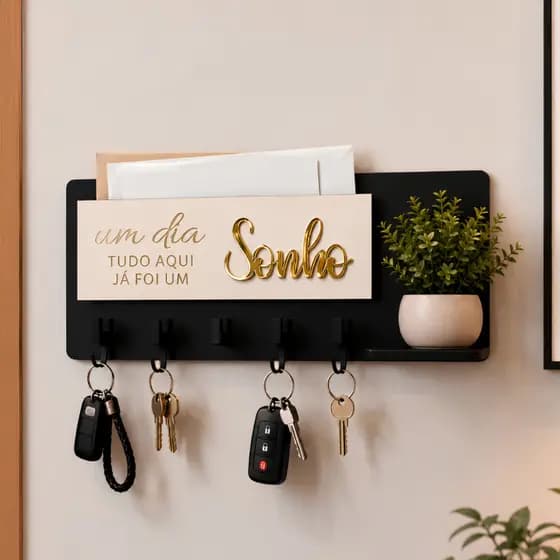Porta Chaves Decorativo 05 Ganchos em MDF Para Parede Multiuso Porta Correspondências