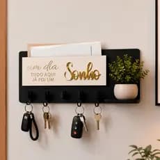 Porta Chaves Decorativo 05 Ganchos em MDF Para Parede Multiuso Porta Correspondências