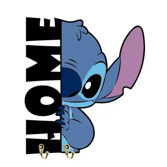 Porta Chaves Stitch Decorativo em MDF Home Ohana Decoração Casa 2 Ganchos