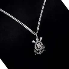 Corrente Pingente Escudo Time do coração Aço Inoxidável masculina 45/60cm aco inox PRATA