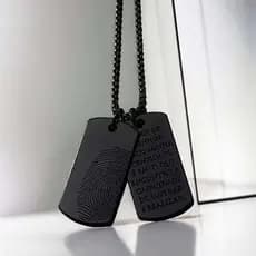 Colar Placas Black Corrente Aço Inox 316l/ Cordão preto/prata masculino militar dogtag