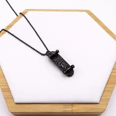 Colar Skate Prata e Preto Fosco Cordão Ajustável Skatista