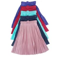 saia plissada midi moda evangélica com cinto fivela forrada cod:124