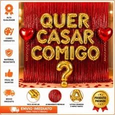 Kit Frase - QUER CASAR COMIGO? 40CM - ANEL - CORTINA VERMELHA - 15 peças - PRONTA ENTREGA