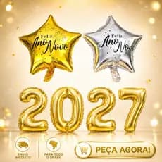 Kit Balão Número Metalizado 2027 + 2 Balão Estrela Metalizado Sortidas Ano Novo Reveillon Decoração Festa