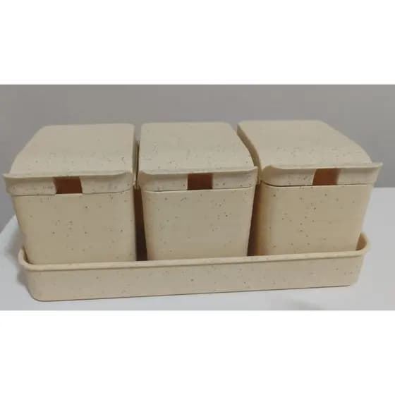Porta tempero Conjunto com 3 Porta Temperos, Suporte/Bandeja