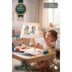Abajur Infantil LumiCriar para Pintar Tema Cachorrinho Estilo Bluey + Kit Tintas + Pincel + LED 3W