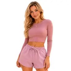 Short Tactel Feminino Liso Cós Elástico Casual Praia