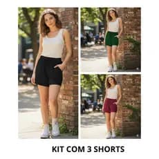 Kit 03 Shorts Feminino Short Feminino Festas Shorts Feminino Academia Lazer Dia a Dia