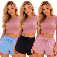 Kit 3 Shorts Feminino Tactel Verão Moda Feminina Praia Piscina Academia