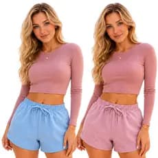 Kit 2 Short Feminino Tactel  Moda Verão Praia
